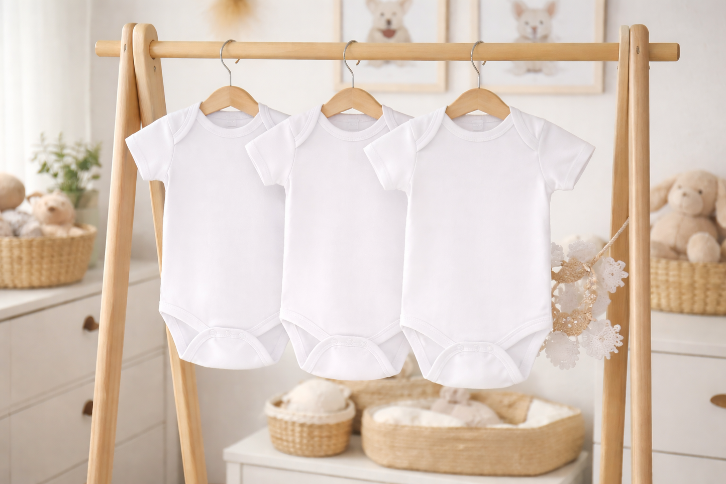Baby 3 Pack Of Cotton Bodysuits 0-9 Months