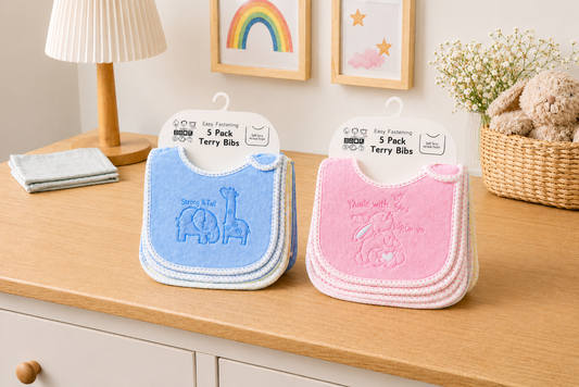 Pack Of 5 Baby Terry Bibs (Suitable From Birth)