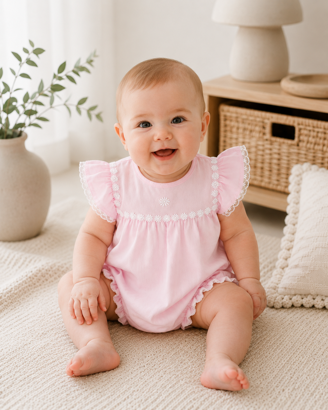 Baby Girls Romper With Embroidery (0-9 Months)