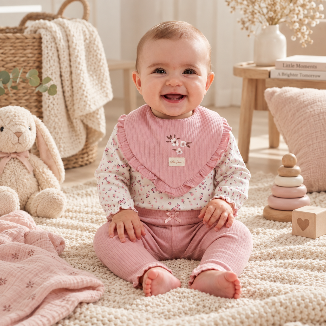 Baby Girls 3 Piece Ribbed Outfit