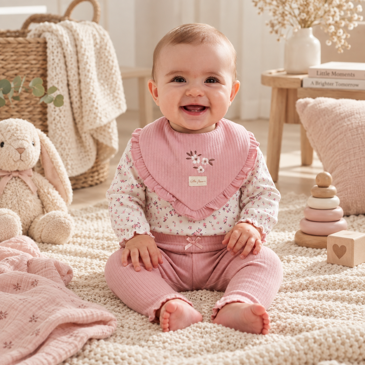 Baby Girls 3 Piece Ribbed Outfit