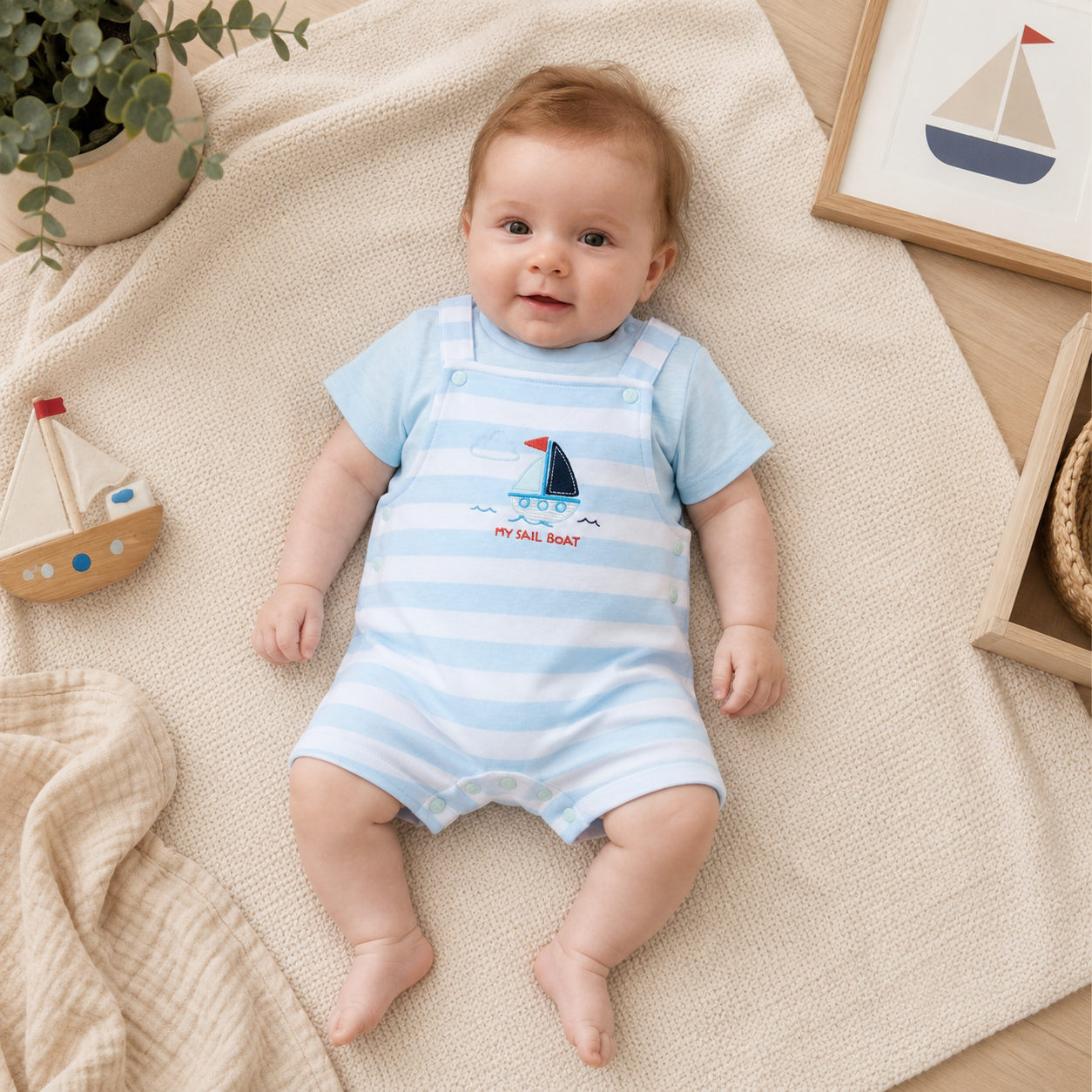 Baby Boy Sailor Dungaree & T-Shirt Set 3-12 Months