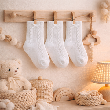 Baby Girls 3 Pack Of Cable/Bow White Socks