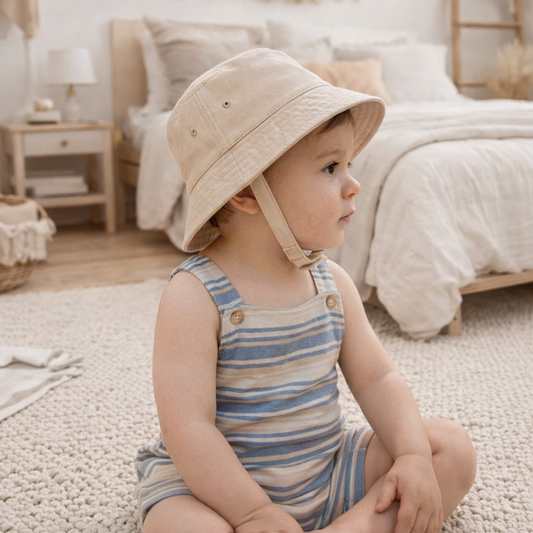 Infants Beige Bucket Hat With Chin Strap 0-4 Years