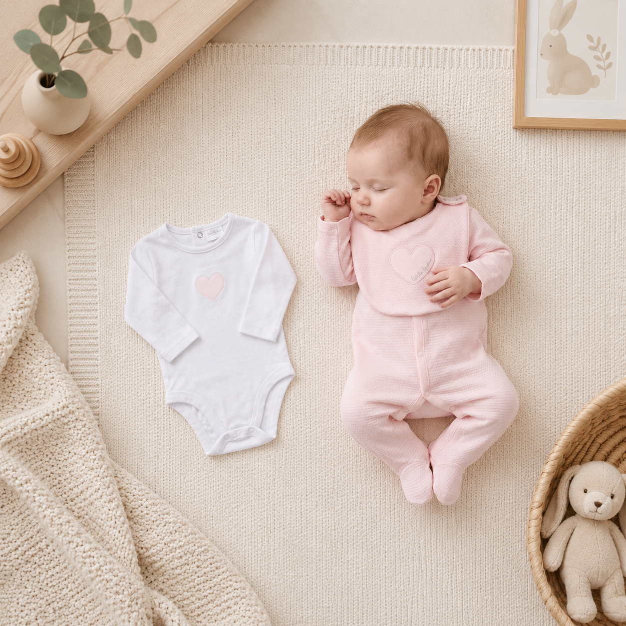 Baby Girls Quilt Jacquard All In One, Bib & Bodysuit NB-6 Months