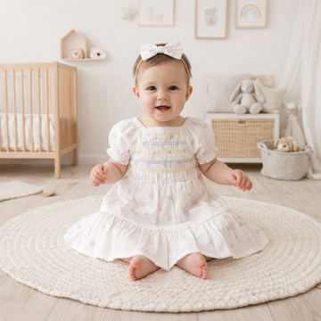 Baby Girls Smocked Dress With Headband 12-24 Months