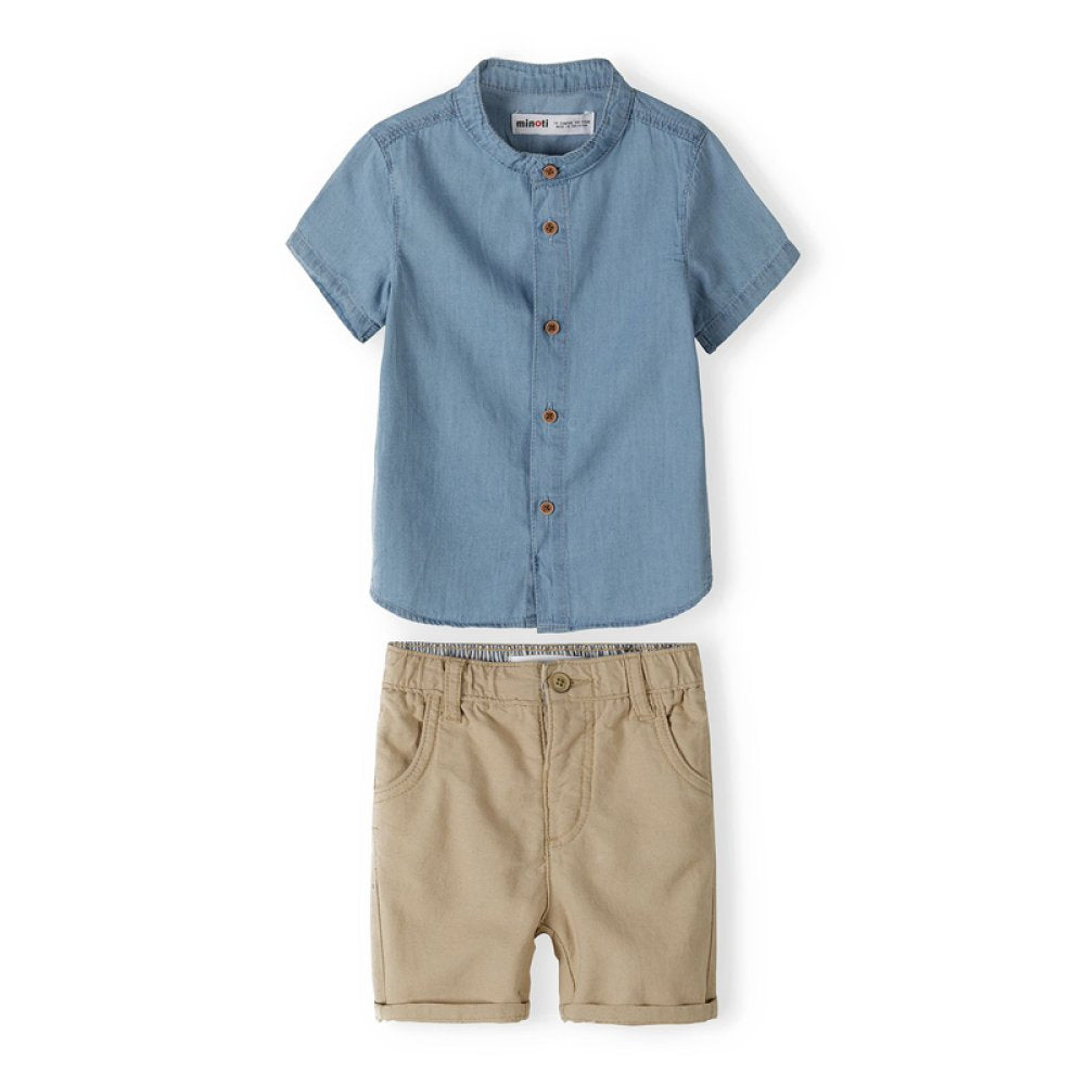 Baby Boys Oxford Grandad Shirt And Chino Shorts 3-12 Months