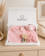 Bubbachubs Baby Girl Gift Set with 5 Terry Bibs, Comforter & Baby Rattle