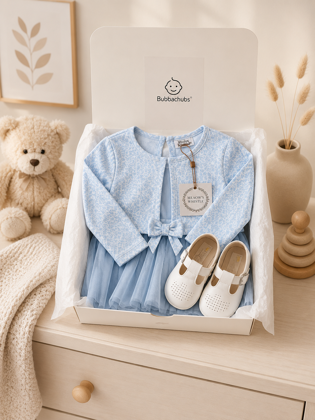 Bubbachubs Little Blossom Collection | Baby Girls Bolero Dress & Hard Sole Shoes | 2–3 Years