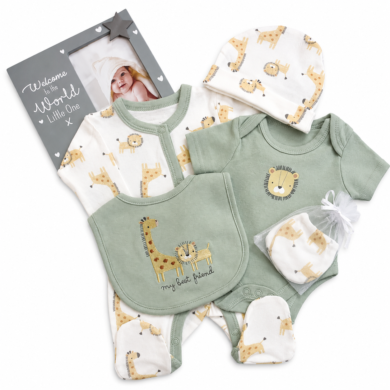 Bubbachubs Newborn Safari Gift set with Keepsake Photo frame