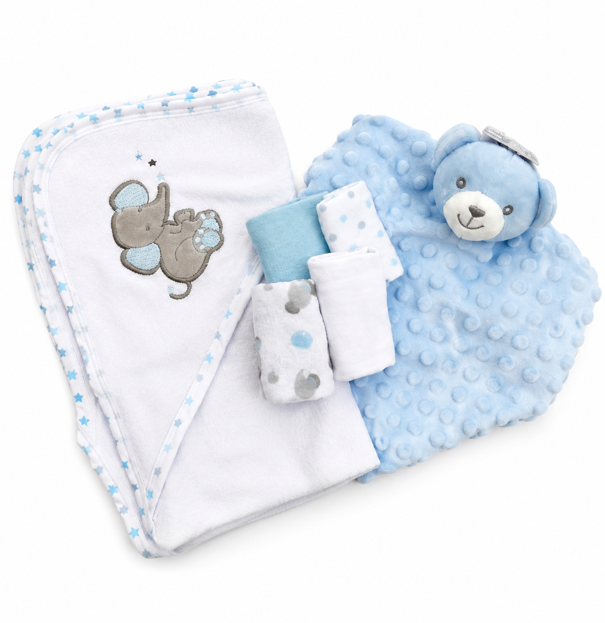 Bubbachubs Baby Boy Hooded Towel Gift Set with Comforter & 4 Washcloths