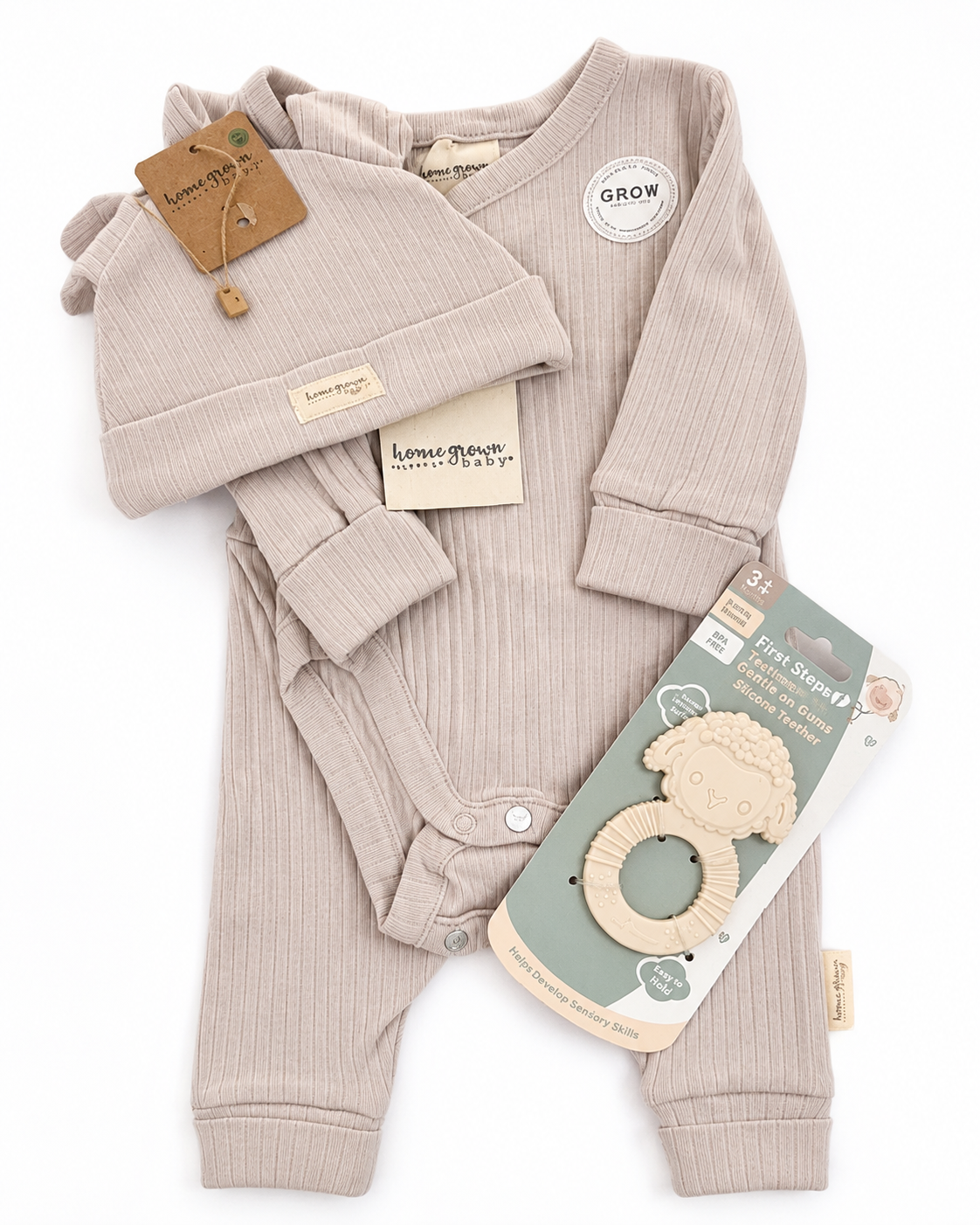 Bubbachubs Baby Organic Cotton Gift Set with Silicone Teether (0–6 Months