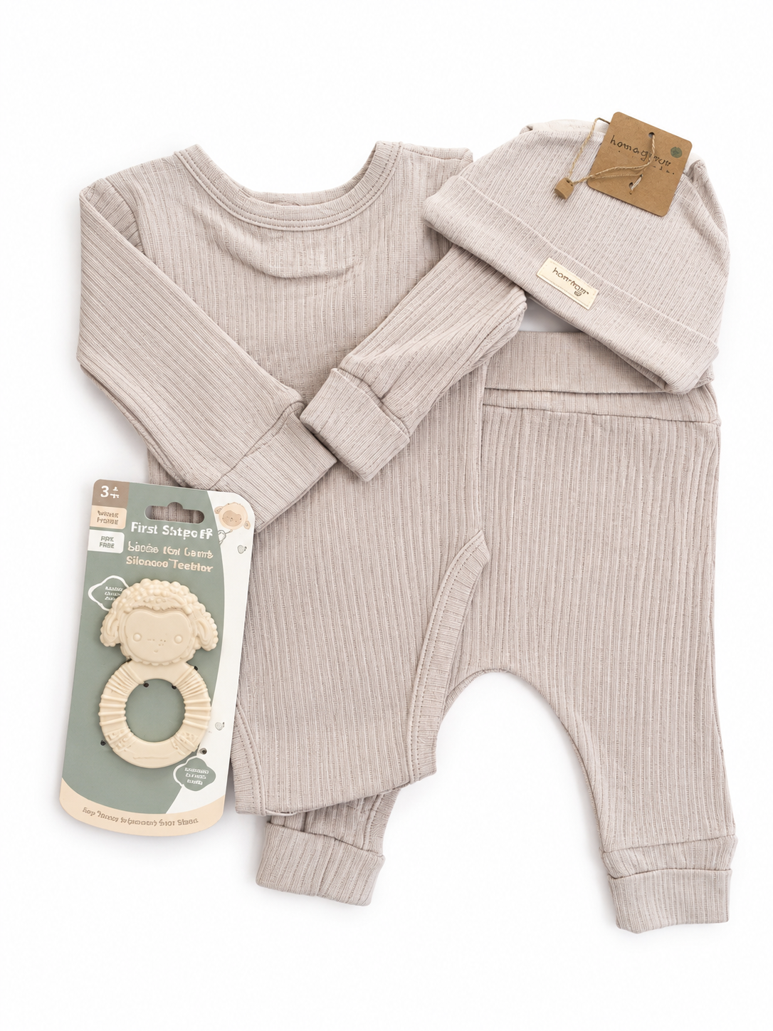 Bubbachubs Baby Organic Cotton Gift Set with Silicone Teether (0–6 Months