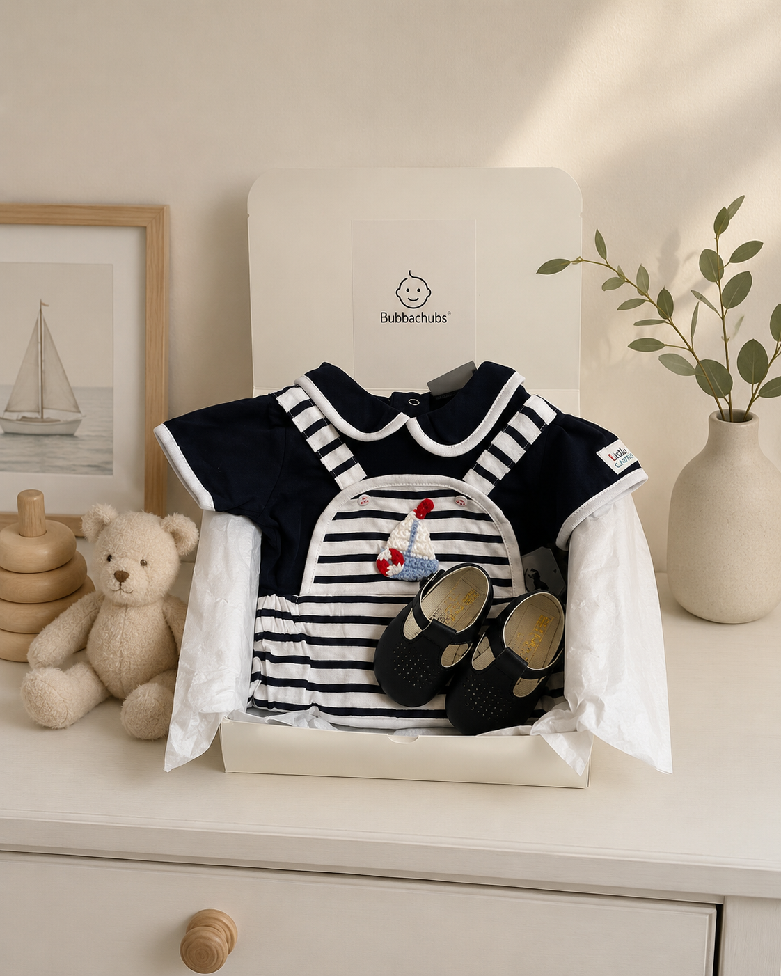 Bubbachubs Little Harbour Days Collection – Baby Boy Sailor Outfit & Baypod Soft Sole Shoes