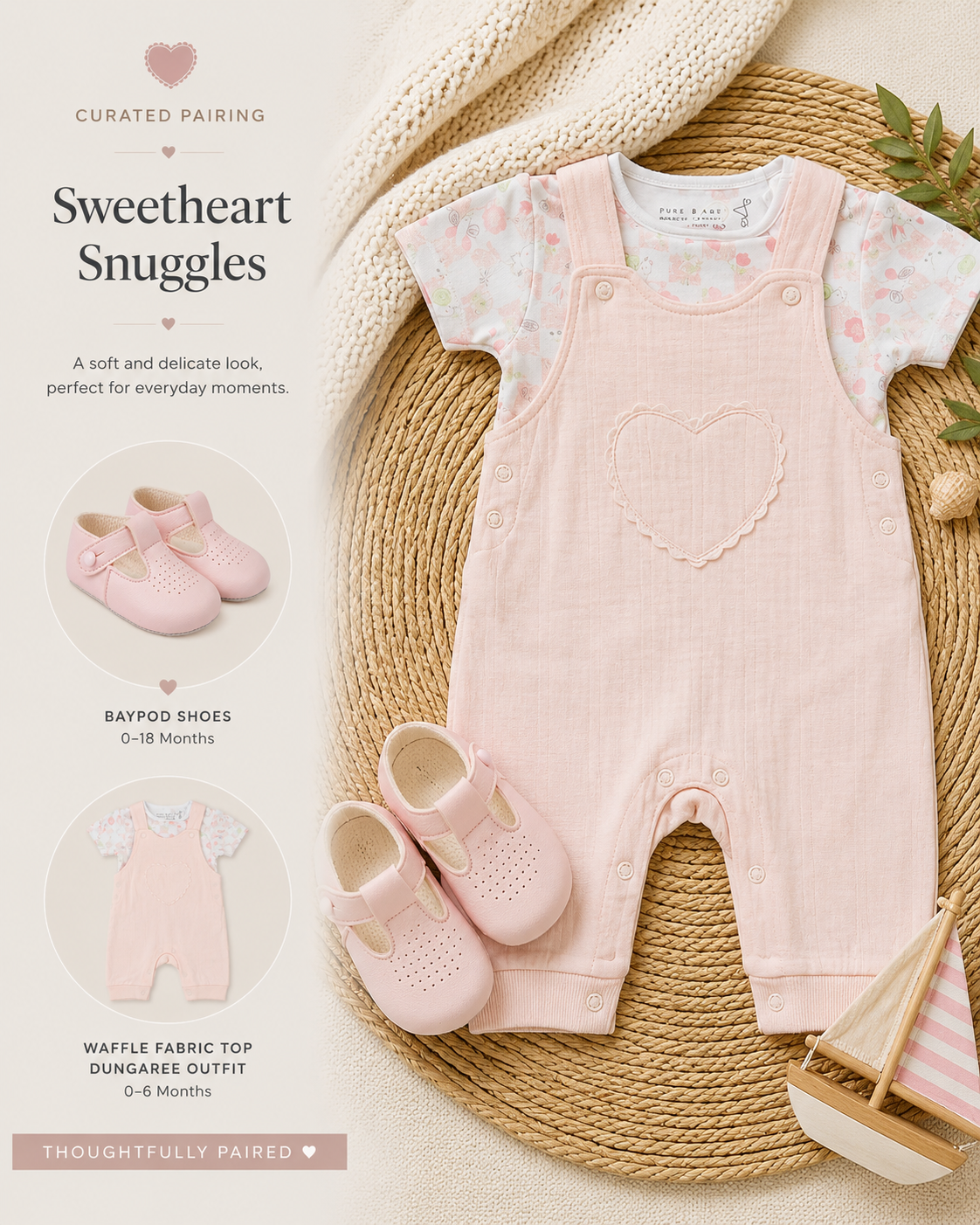 Baby Girls Waffle Romper & Pre Walker Shoe Gift Set 0-9 Months