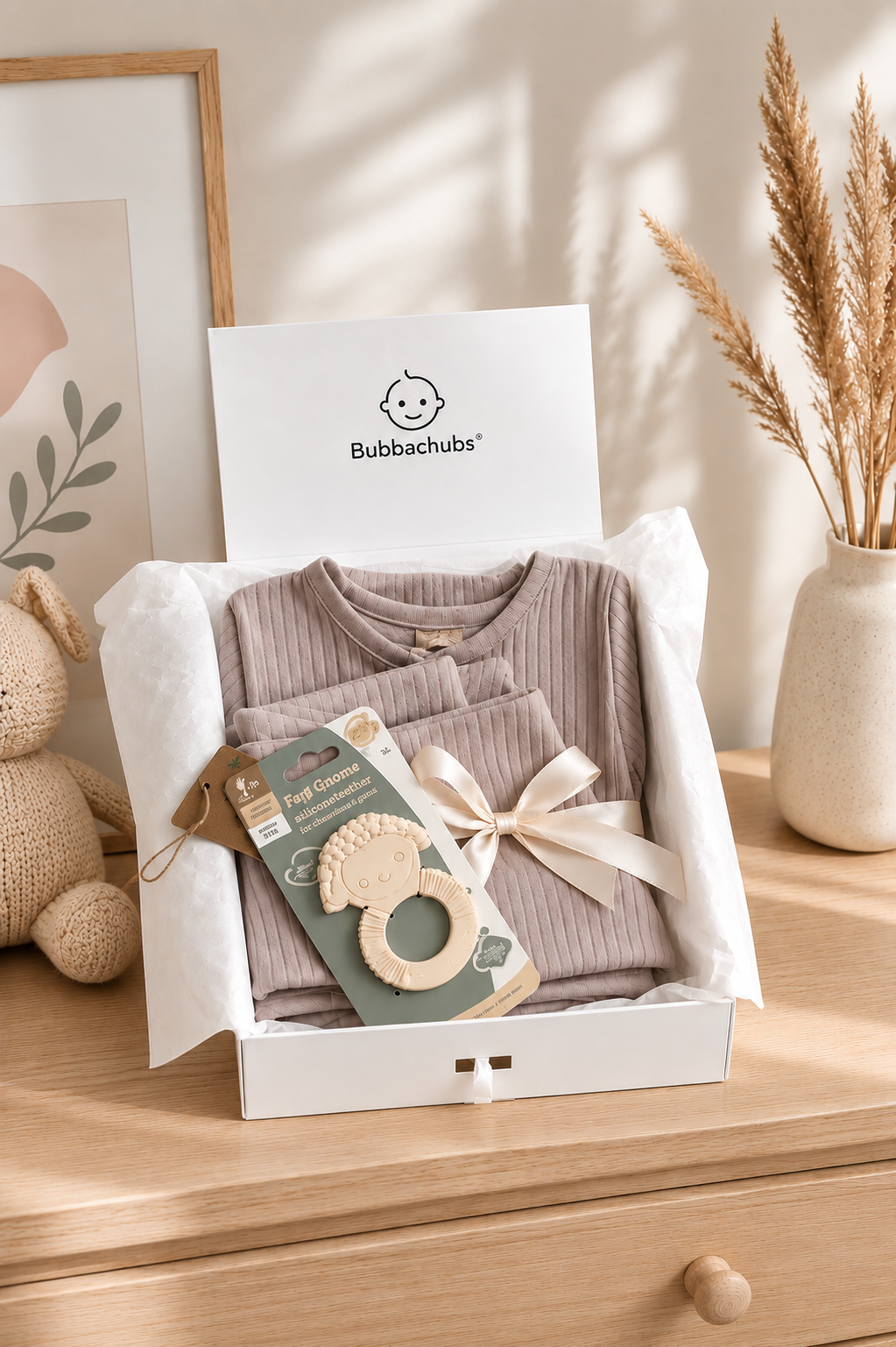 Bubbachubs Baby Organic Cotton Gift Set with Silicone Teether (0–6 Months