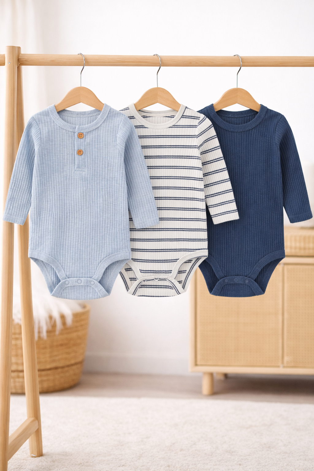 3 Pcs Long Sleeve Baby Boy Bodysuits 3-12 Months