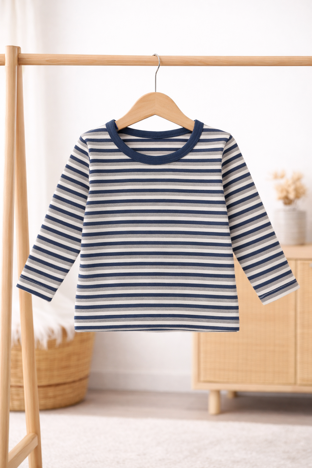 Baby Round Neck Long Sleeved Striped Top