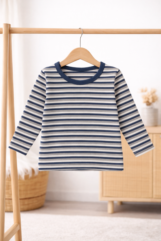 Baby Round Neck Long Sleeved Striped Top