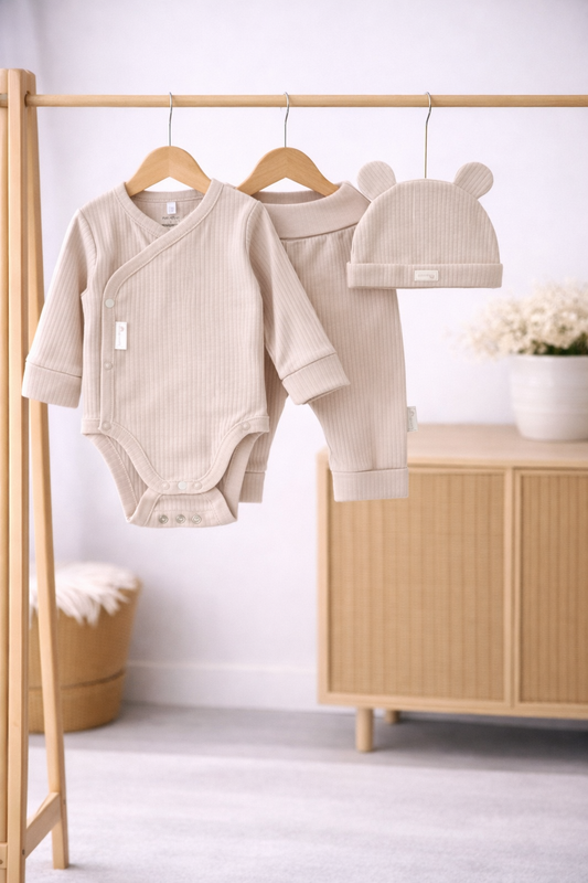 Baby Organic 3 Piece Ribbed Outfit 0-6 Months