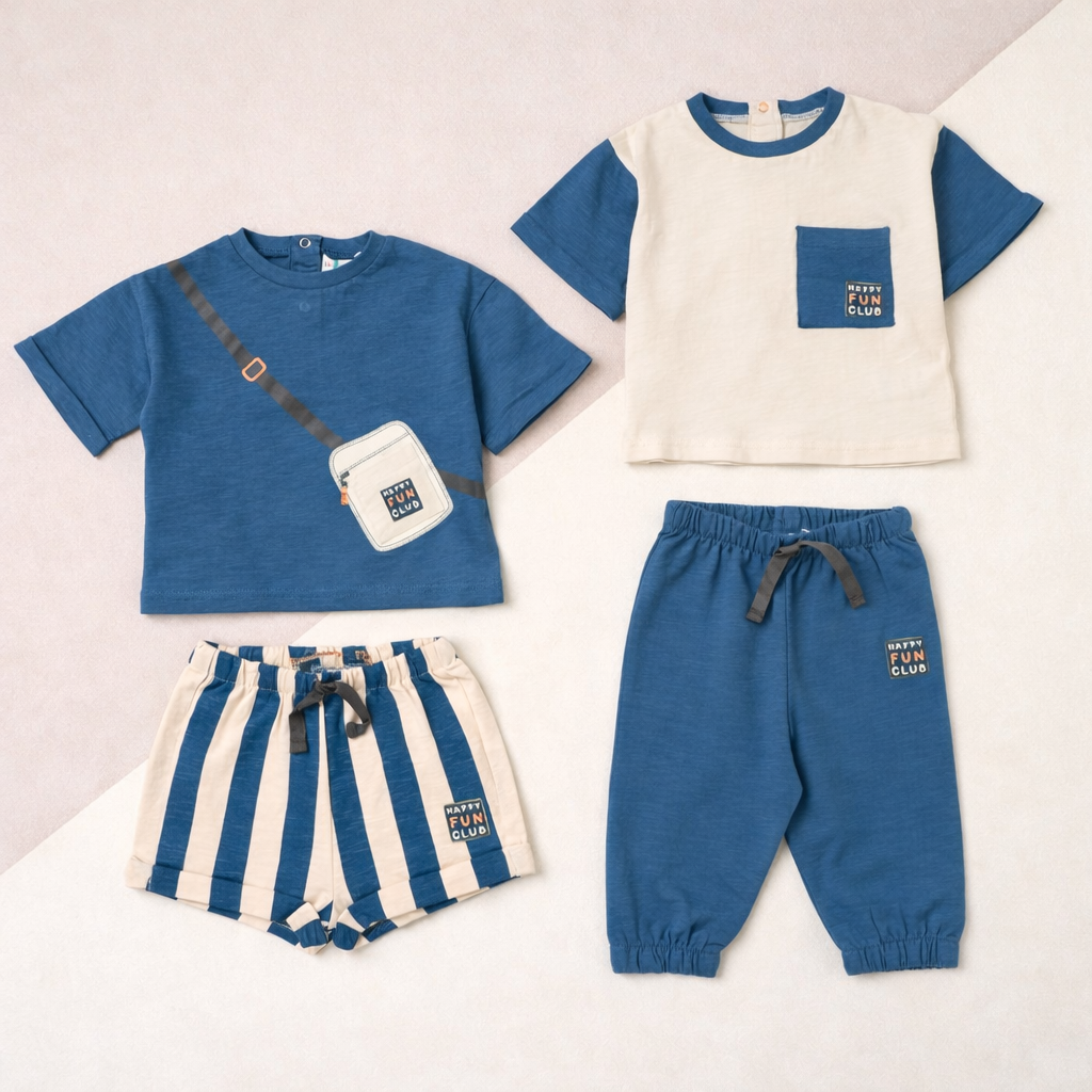 Boys Cotton 2 T-Shirts, Shorts + Jogger Set 1-4 Years