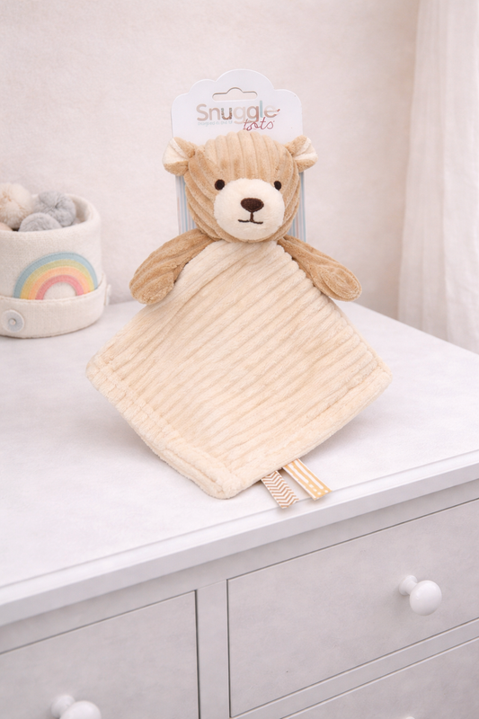 Baby Ribbed Bear Comforter With Taggie Ribbon 36x36cm