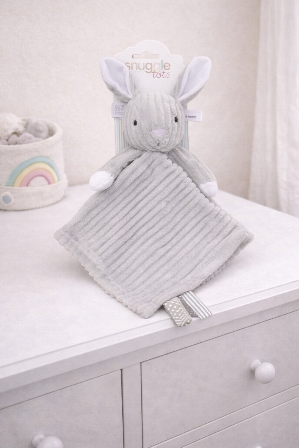 Baby Ribbed Bunny Comforter With Taggie Ribbons