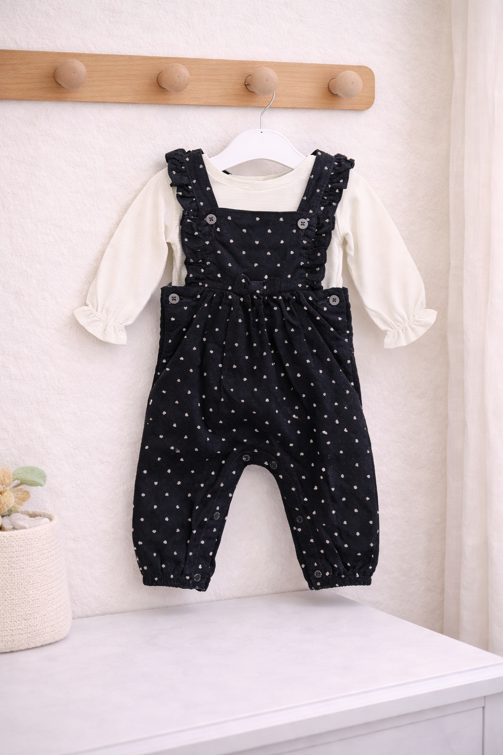 Baby Girl's Navy Corduroy Dungaree & Top Outfit 0-3 Years