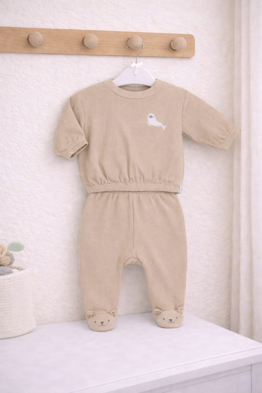 Baby Unisex Seal Ribbed Top & Footed Bottoms 0-6 Months
