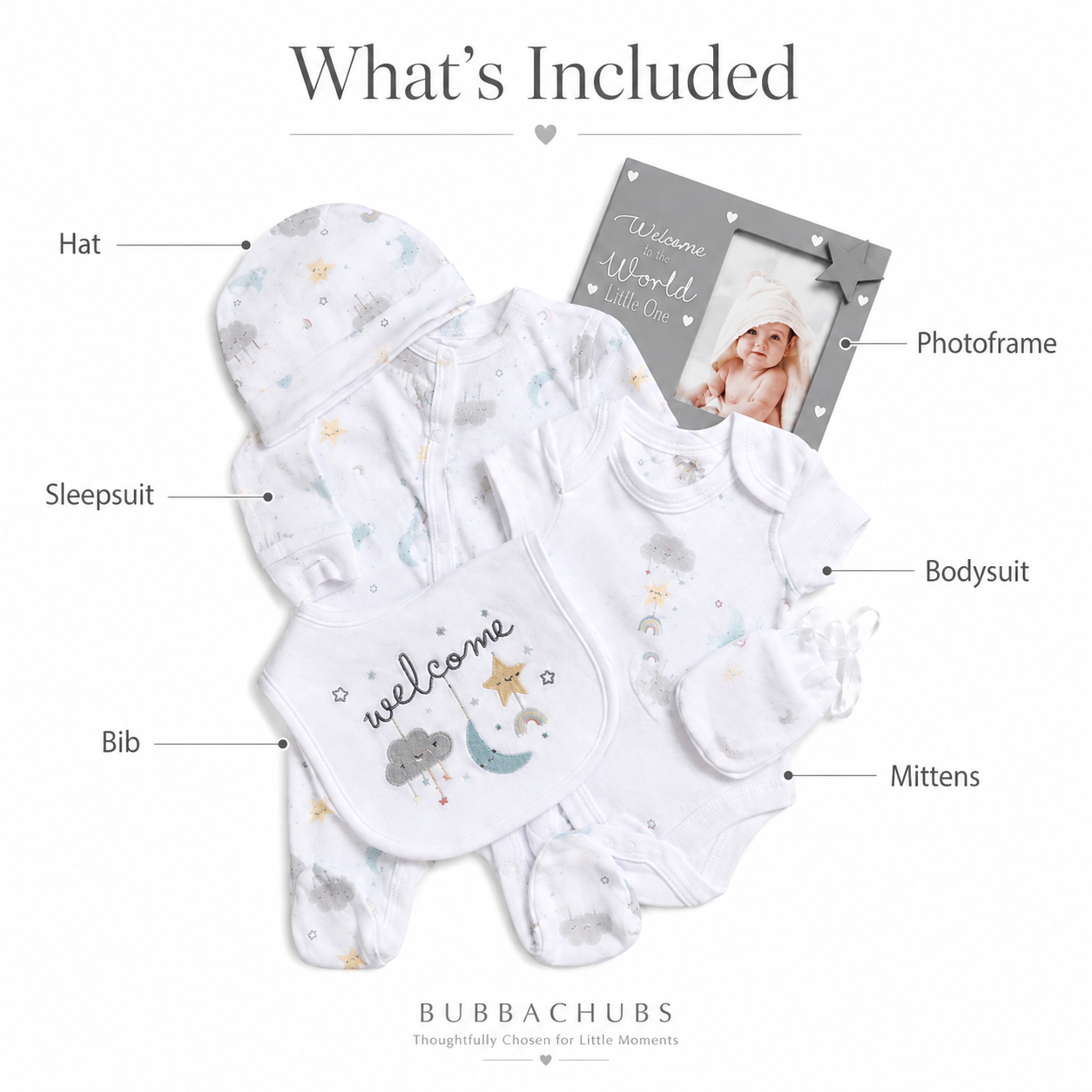 Bubbachubs Welcome Gift Set with Keepsake Photo Frame 3-6 Months