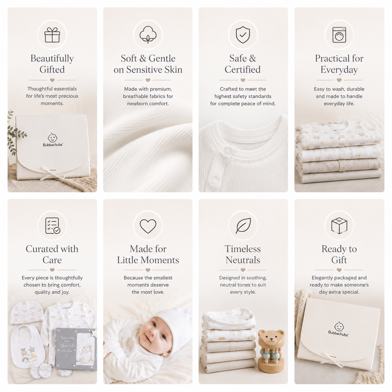 Bubbachubs Unisex New Arrival Baby Gift Set with Hooded Towel, Muslin Cloths, Comforter & Rattle
