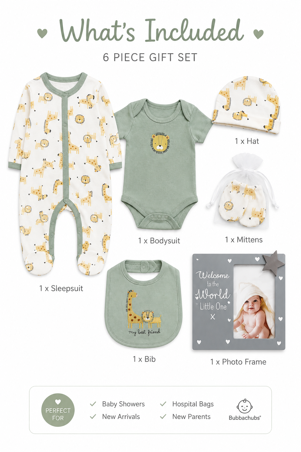 Bubbachubs Newborn Safari Gift set with Keepsake Photo frame
