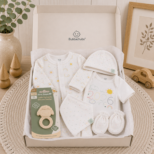 Bubbachubs Newborn Gift Set with Silicone Teether, 3–9 Months