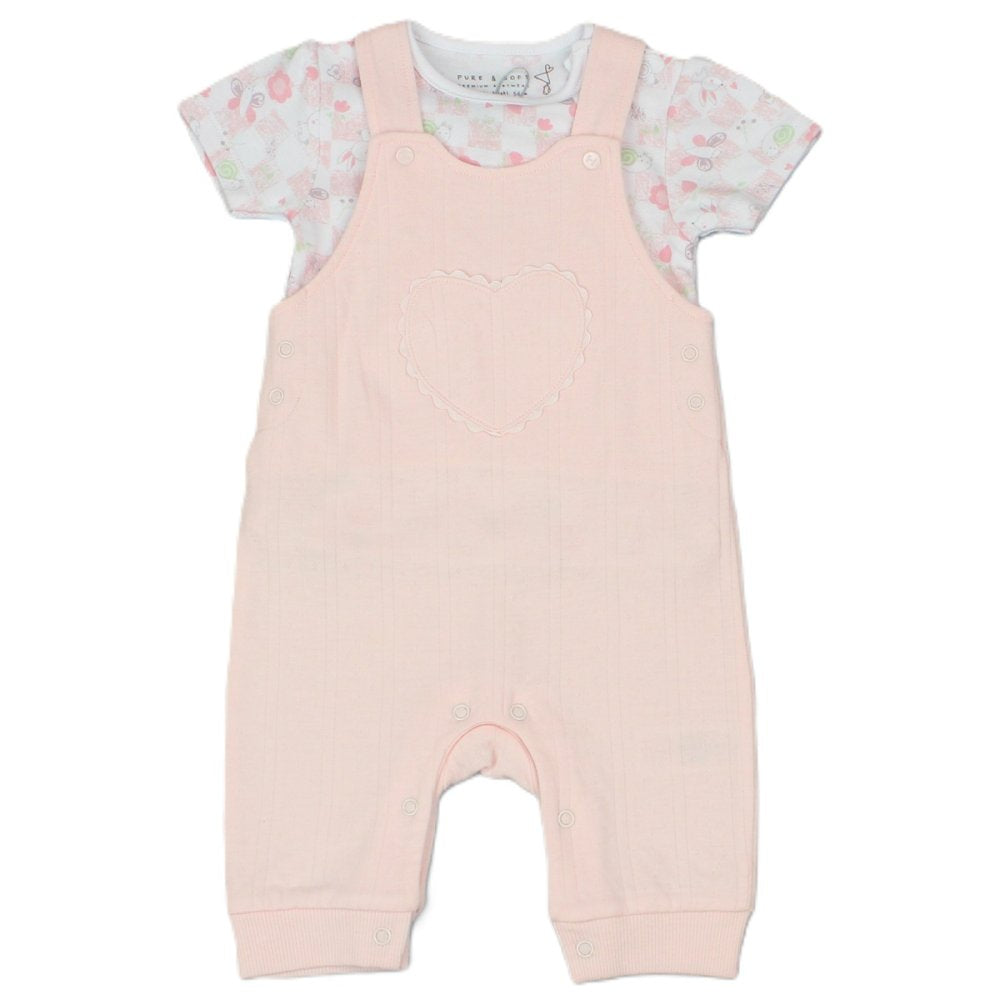 Baby Girl Waffle Dungaree & T- Shirt Set 0-6 Months