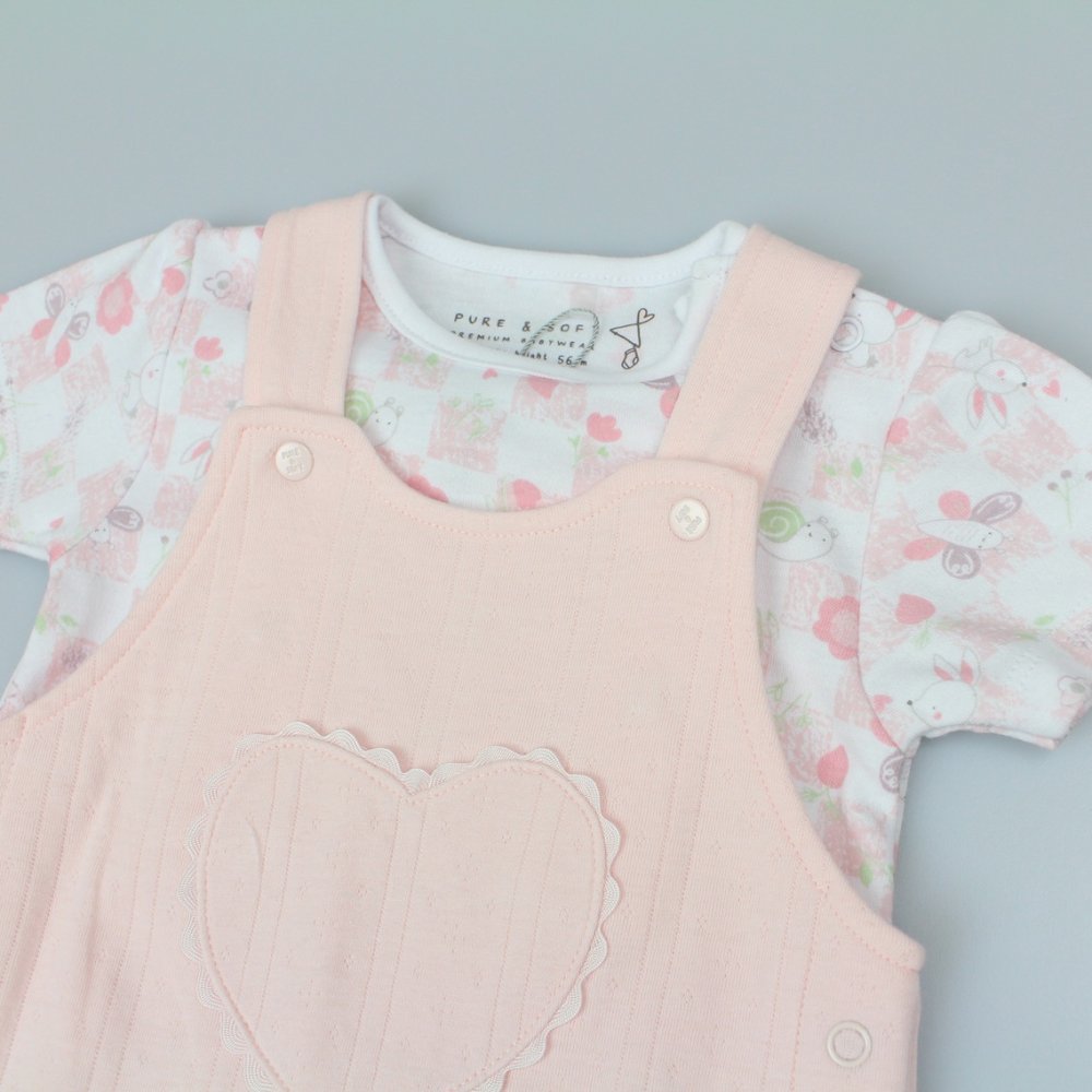 Baby Girl Waffle Dungaree & T- Shirt Set 0-6 Months