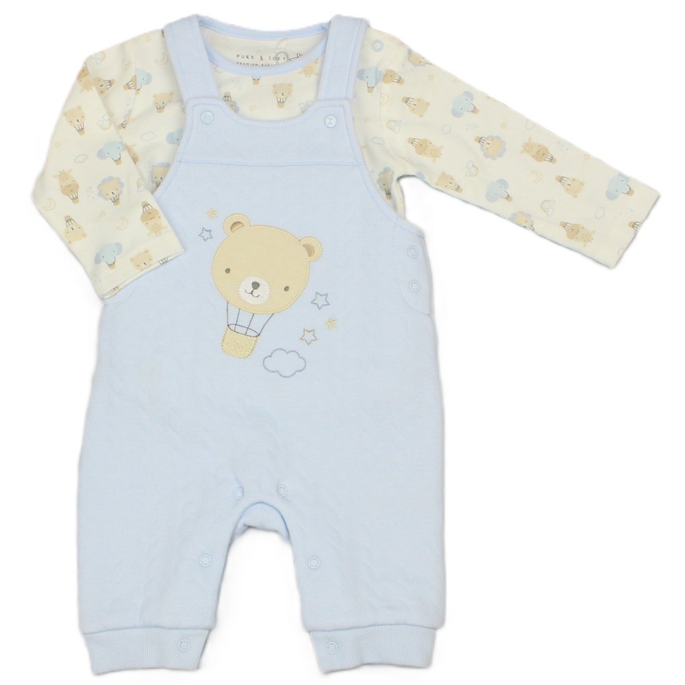 Baby Boys Quilted Dungarees,Top & Soft Soled Shoes Gift Set