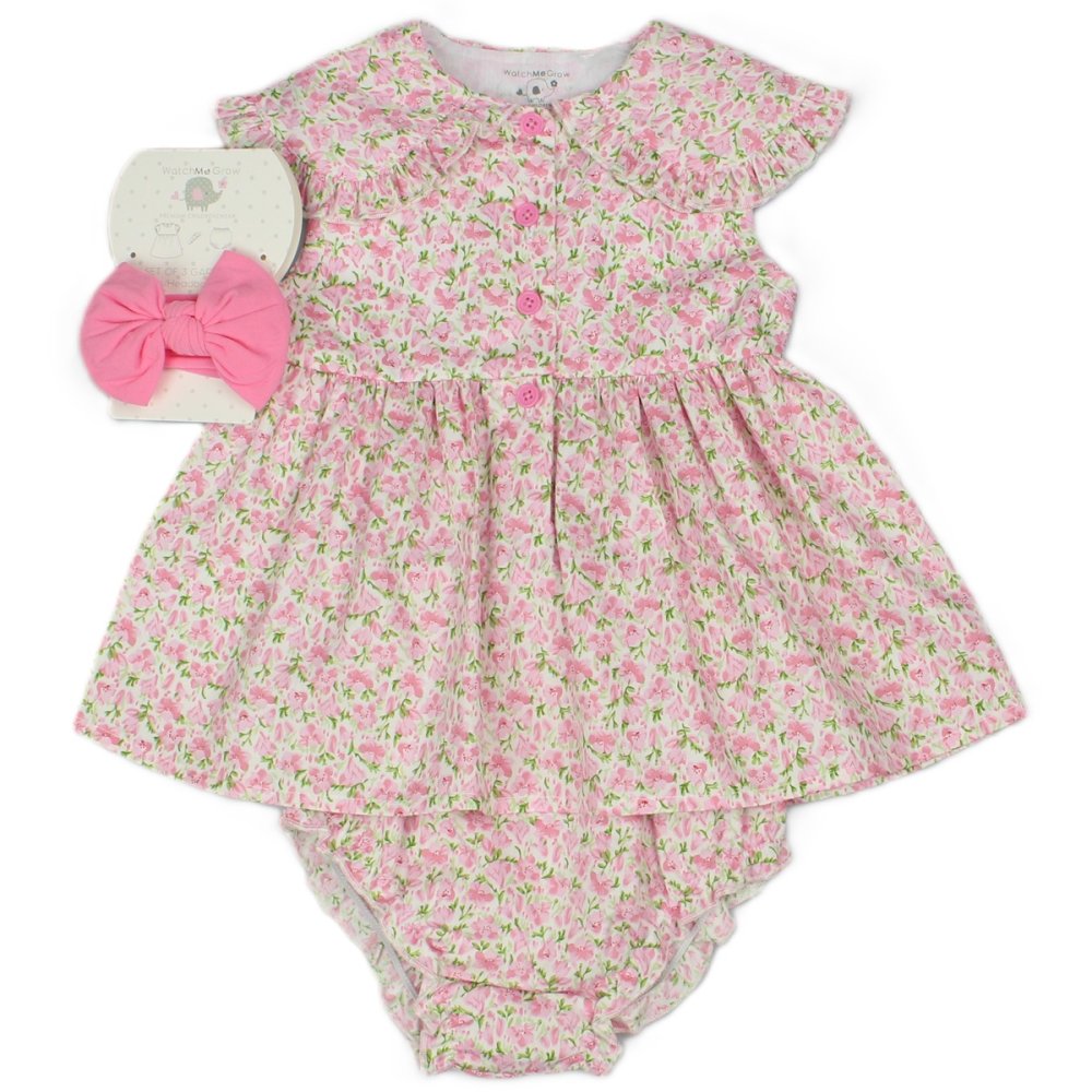 Baby Girl All In One Print Dress With Headband Set 1-2 Years