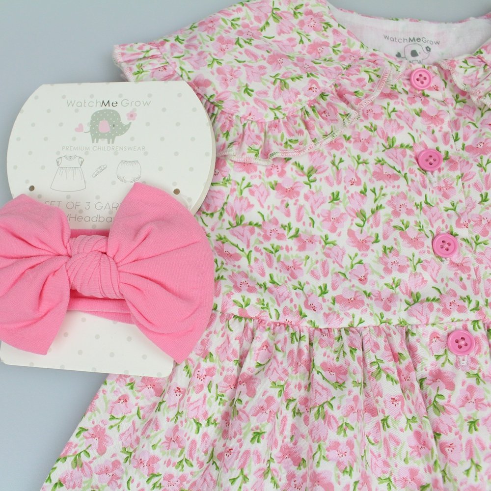 Baby Girl All In One Print Dress With Headband Set 1-2 Years