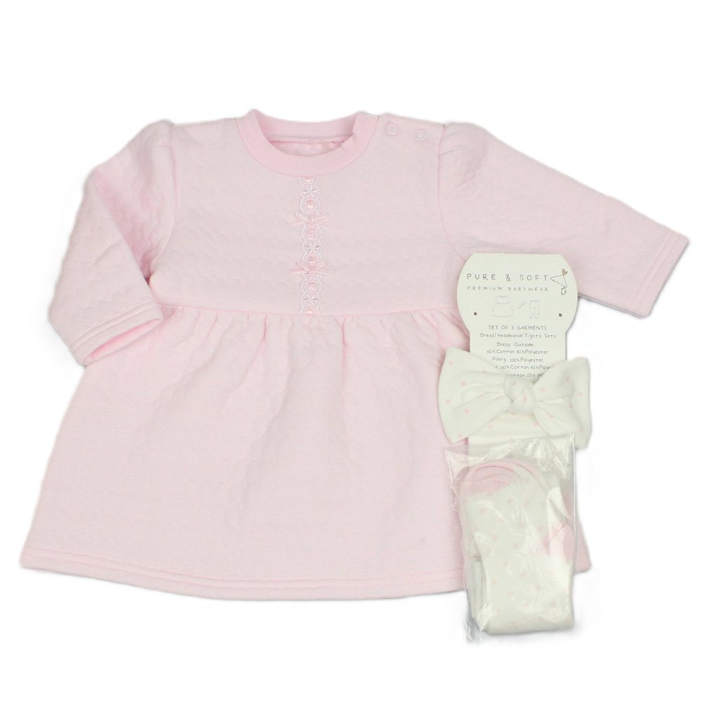 Baby Girls Quilted Dress, Tights & Headband Gift Set 0–9 Months