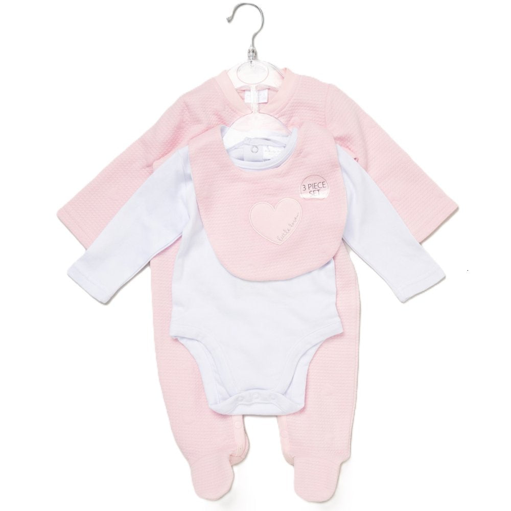 Baby Girls Quilt Jacquard All In One, Bib & Bodysuit NB-6 Months