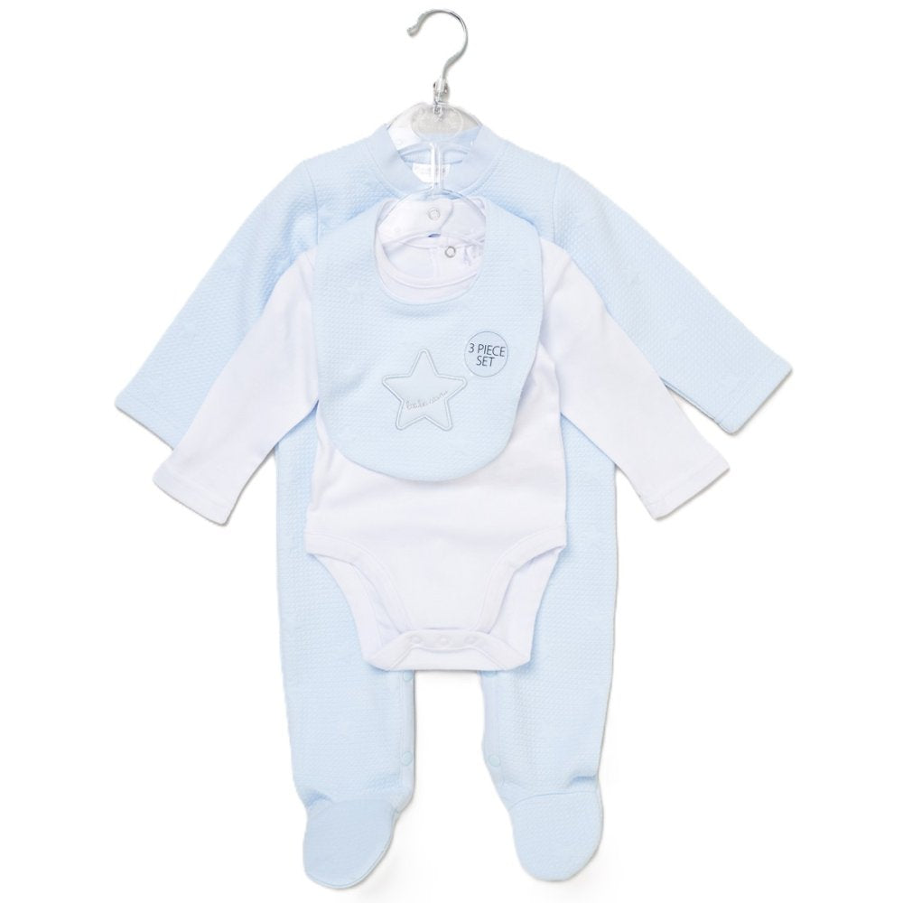 Baby Boys Quilt Jacquard All In One, Bib & Bodysuit 0-6 Months