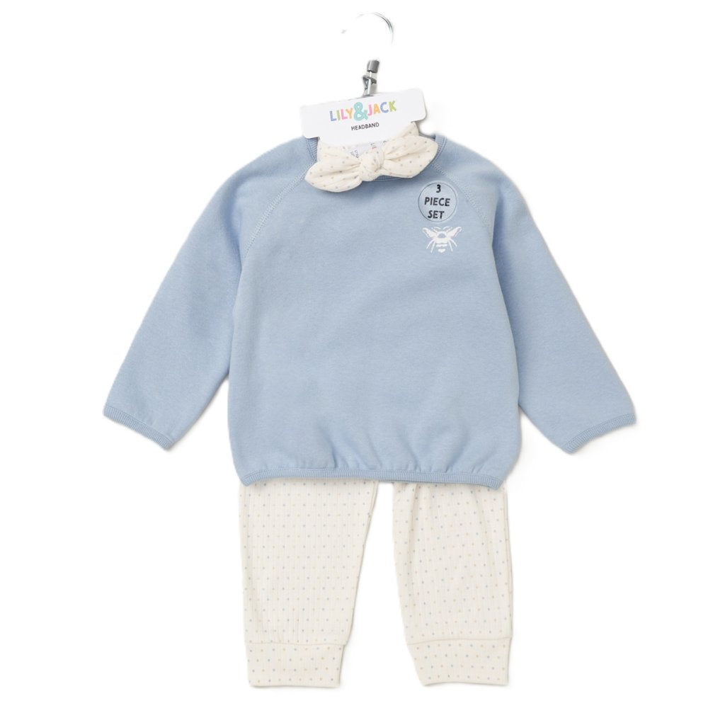Baby Girls Sweatshirt And Ribbed Jog Pants + Headband 9-24 Months