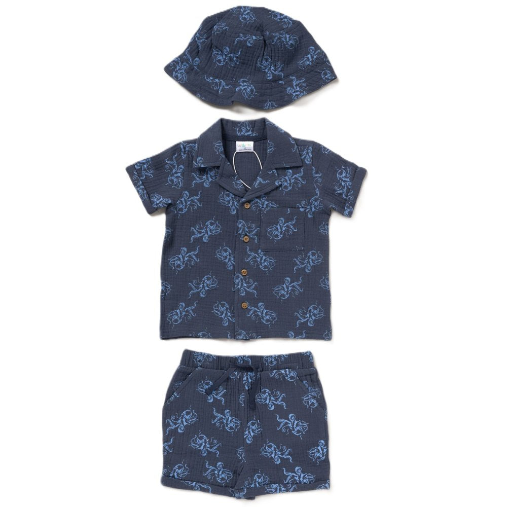 Boys Cotton Shirt, Shorts & Hat Set 2-4 Years