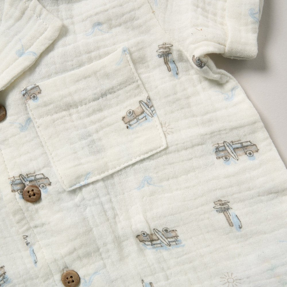 Boys Muslin Fabric Shirt, Short & Hat Set 3-4 Years