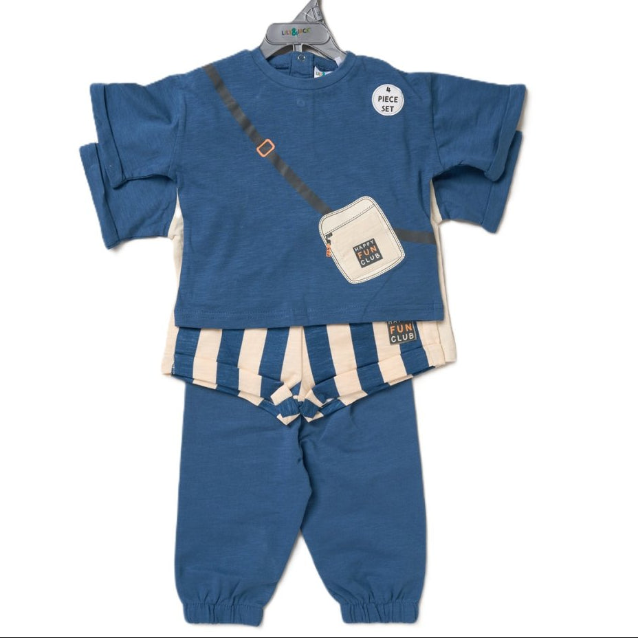 Boys Cotton 2 T-Shirts, Shorts + Jogger Set 1-4 Years