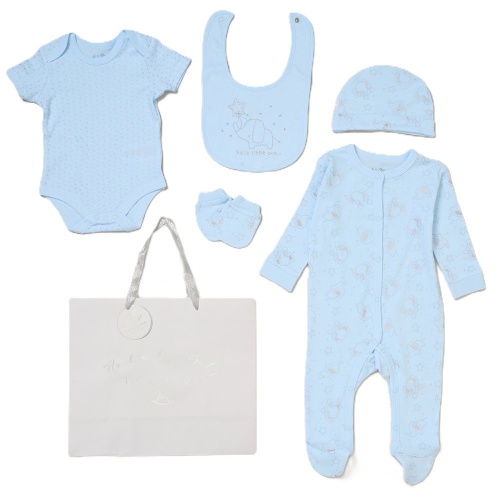 Baby Boys Elephant 5 Piece Baby Gift Set 0-6 Months