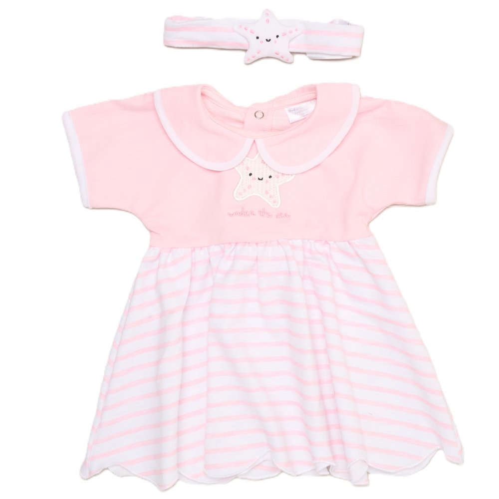 Baby Girl Dress With Crochet Applique & Headband Outfit 0-9 Months