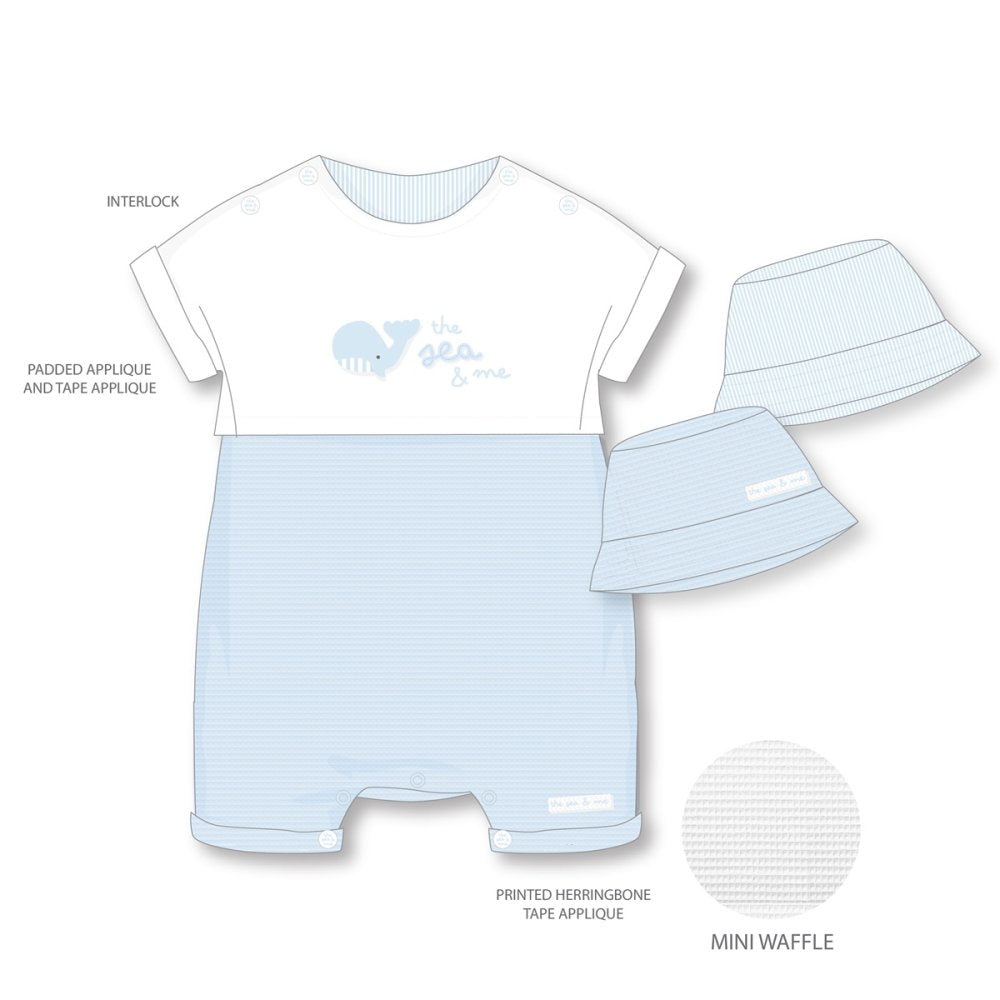 Baby Boy Waffle Fabric Romper & Reversible Hat Set 0-9 Months