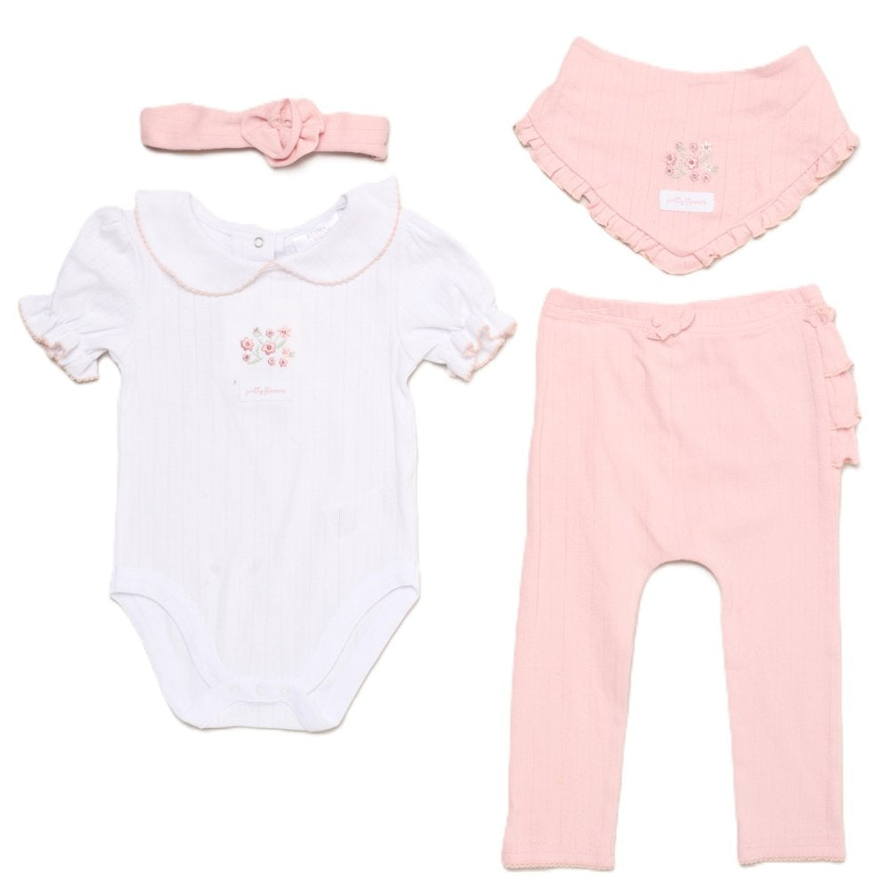 Baby Girl 4 Piece Ribbed Outfit 0-9 Months