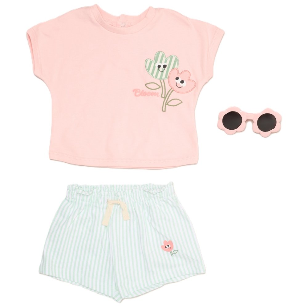Girls Summer Flower T-Shirt, Shorts & Sunglasses Outfit 2-4 Years